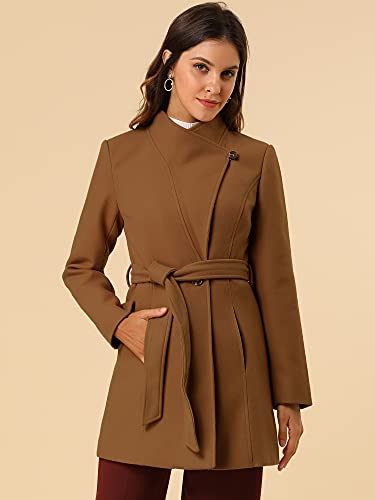 Women's Classic Stand Collar Outwear Overcoat Long Sleeve Winter Belted Pea Coat