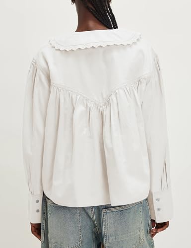 Womens Peter Pan Collar Button Down Blouses Shirts Loose Fit Casual Long Sleeve Summit Shirt