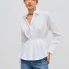 Womens Shirts Dressy Casual Pleated Button Down Shirt Long Sleeve Work Blouse Collar Solid Top
