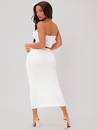 Textured Crop Tube Top & Pencil Skirt Set (Color : White, Size : Medium)
