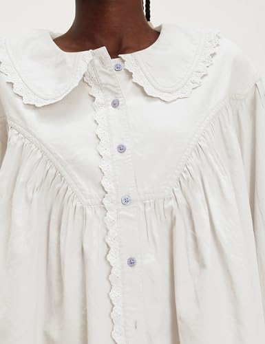 Womens Peter Pan Collar Button Down Blouses Shirts Loose Fit Casual Long Sleeve Summit Shirt