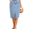 Jean Skirts for Women Denim Trendy Summer Casual Stretchy High Waisted Midi Below Knee Pencil Skirt with Slit