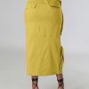 Women's Vintage 90s Drawstring Stretchy Zipper Muti-Pockets Pencil Long Cargo Skirt