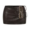 Women's PU Leather Mini Skirt Buckle Bodycon Skirts Skort Clubwear