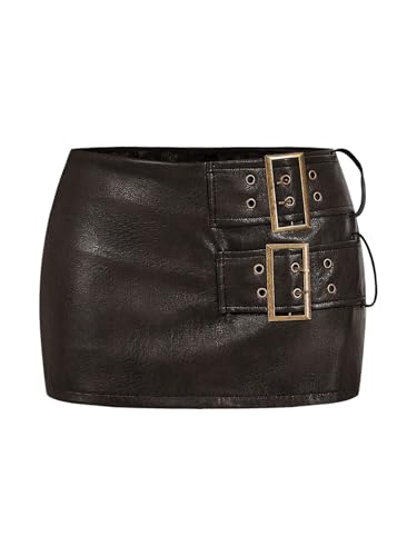 Women's PU Leather Mini Skirt Buckle Bodycon Skirts Skort Clubwear