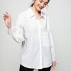 Women's Long Sleeve Shirts Button Down Blouse Cotton Tunic High Low Tops