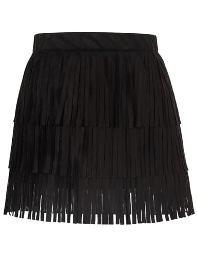 Girls and Women Suede Fringe Skirt Boho Tassel Layered Ruffle Skirt (5-12 Years)