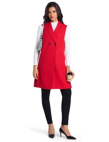 Womens Long Wool Vest Fall Winter Sleeveless Blazer Jackets Wool Coat