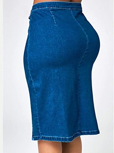 Women's Plus Size Stretchy Fit Denim Skirt Midi High Waist Bodycon Jean Skirt Casual Slit Below Knee Pencil Skirt