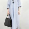 Women's Casual Long Sleeve Button Down Loose Striped Cotton Maxi Shirt Dress