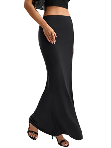 Women's High Waist Elastic Flare Sexy Bodycon Basic Slim Maxi Skirt