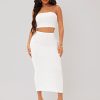 Textured Crop Tube Top & Pencil Skirt Set (Color : White, Size : Medium)