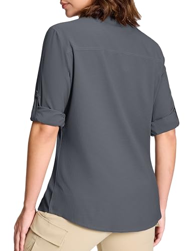 Women's UPF 50+ Long Sleeve Fishing Shirts UV Sun Protection Quick Dry Button Down Safari Hiking Travel Shirts