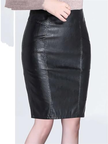 Black PU Short Skirt Women High Waist Occupation Work Pencil Skirt Female Leather Skirt