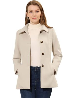 Womens Work Office Winter Overcoat Single Breasted Point Collar Pea Coat