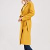 Womens Long Wool Pea Coats Notched Collar Open Front Woolen Blend Trench Coat with Belt