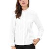 Women's Mock Neck Blouse Ruffle Work Office Cotton Pleated Button Up Shirt