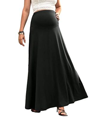 Women's Maternity High Waist A Line Flared Swing Pregnancy Long Maxi Skirt