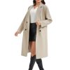 Women's Long Pea Coat Double Breasted Notch Lapel Trench Coat Office Work Peacoat Jacket Dress Coat