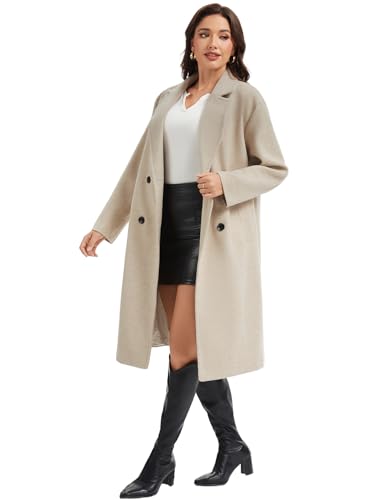 Women's Long Pea Coat Double Breasted Notch Lapel Trench Coat Office Work Peacoat Jacket Dress Coat