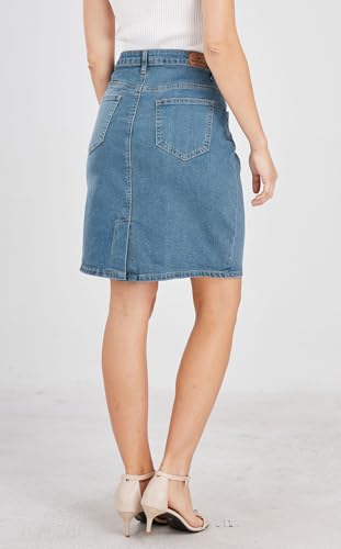 Women's Basic Five-Pocket Rugged Wear Denim Pencil Skirt with Slit