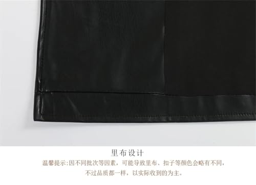 Women Extra Long Red Black Pu Leather Trench Coat Gold Button Double Breasted Elegant Chic Overcoat