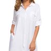 Women's Long Sleeve V Neck Button Down Shirt Dresses Casual Summer Dress with Pocket