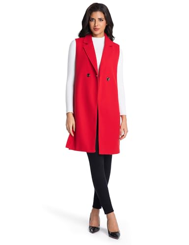 Womens Long Wool Vest Fall Winter Sleeveless Blazer Jackets Wool Coat