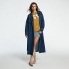Women's Lapel Denim Trench Coat Long Sleeve Double Midi Classic Breasted Jackets With Belt