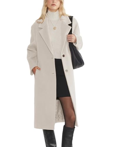 Womens Wool Coat Notch Lapel Winter Long Single Breasted Peacoat Trench Overcoat