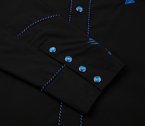 Men's Western Cowboy Shirt Embroidered Exquisite Long Sleeve Regular Fit Snap Button Down Shirts