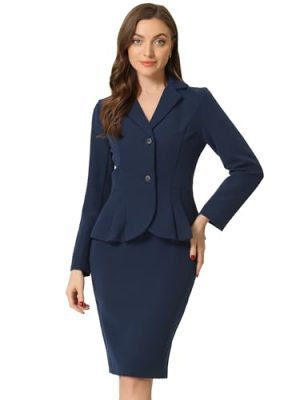 2 Piece Suit Skirt Sets for Women Blazer and Pencil Skirts Formal Office Business Casual Outfits