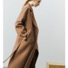 Womens Pea Coats Fall Long Trench Coat Double Breasted Button Down Lapel Belted Peacoat