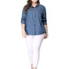 Women's Plus Size Button Down Long Sleeve Chest Pocket Chambray Shirts 2025