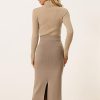 Women's Sweater Skirts Ribbed Knit Elastic High Waist Stretchy Slit Casual Office Pencil Midi Skirt