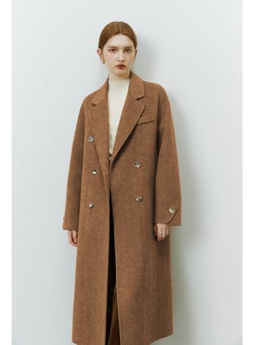 Womens Pea Coats Fall Long Trench Coat Double Breasted Button Down Lapel Belted Peacoat