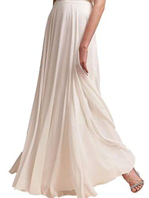 Long Maxi Floor Lengh Chiffon Skirt Elastic High Waist Bridesmaid Skirt