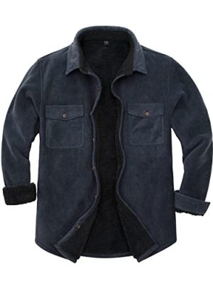 Mens Sherpa Fleece Lined Flannel Shirt Jacket Warm Button Down Plaid Shirt-Jac