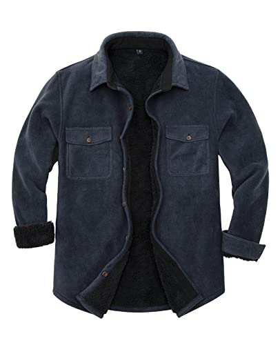 Mens Sherpa Fleece Lined Flannel Shirt Jacket Warm Button Down Plaid Shirt-Jac