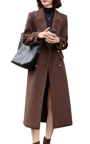 Women's 2025 Winter Double Breasted Wool Coat Warm Midi Long Dressy Trench Coat Peacoat