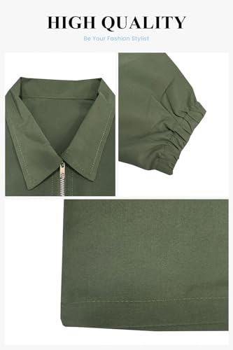 Casual Safari Dress for Women Long Sleeve Zipper Drawstring Cargo Dresses