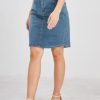 Women's Basic Five-Pocket Rugged Wear Denim Pencil Skirt with Slit
