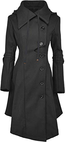 Long Trench Pea Coat for Women - Wool Winter Trench Coat Goth Lapel Peacoat Outwear Thick Hood Pea Jacket Trenchcoat