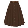 Women's Vintage Stretch High Waist A-Line Flared Midi Skirts with Pockets & Belts