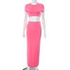 Two Piece Skirt Set for Women 2 PC Y2K Outfits Short Sleeve Crop Tops Bodycon High Waist Long Maxi Skirts