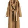 Womens Pea Coats Fall Long Trench Coat Double Breasted Button Down Lapel Belted Peacoat