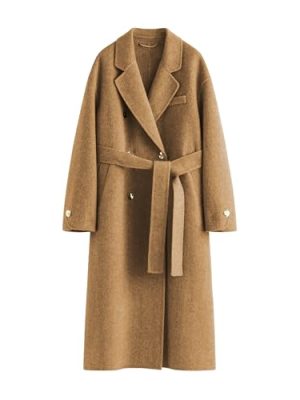 Womens Pea Coats Fall Long Trench Coat Double Breasted Button Down Lapel Belted Peacoat