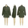Casual Safari Dress for Women Long Sleeve Zipper Drawstring Cargo Dresses