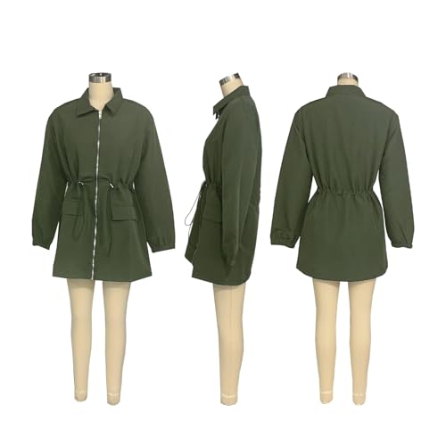Casual Safari Dress for Women Long Sleeve Zipper Drawstring Cargo Dresses
