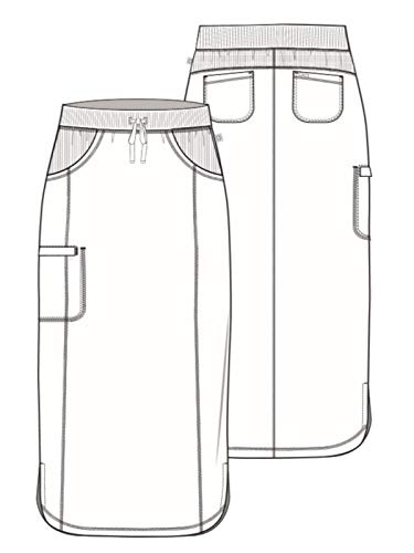 Cherokee  Drawstring Cargo Scrub Skirt for Women, 5 Pockets Knee Length Stretchy Rib-Knit Fabric CK505A